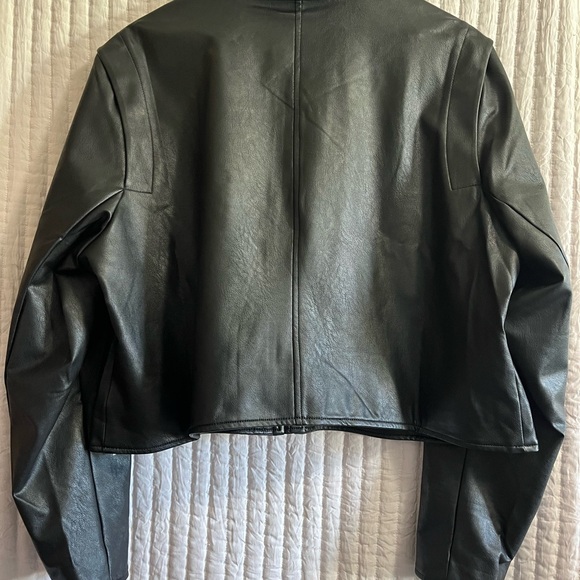 SPANX Black Leather Motorcycle Jacket with Zipper Closure- 2X - Picture 2 of 8